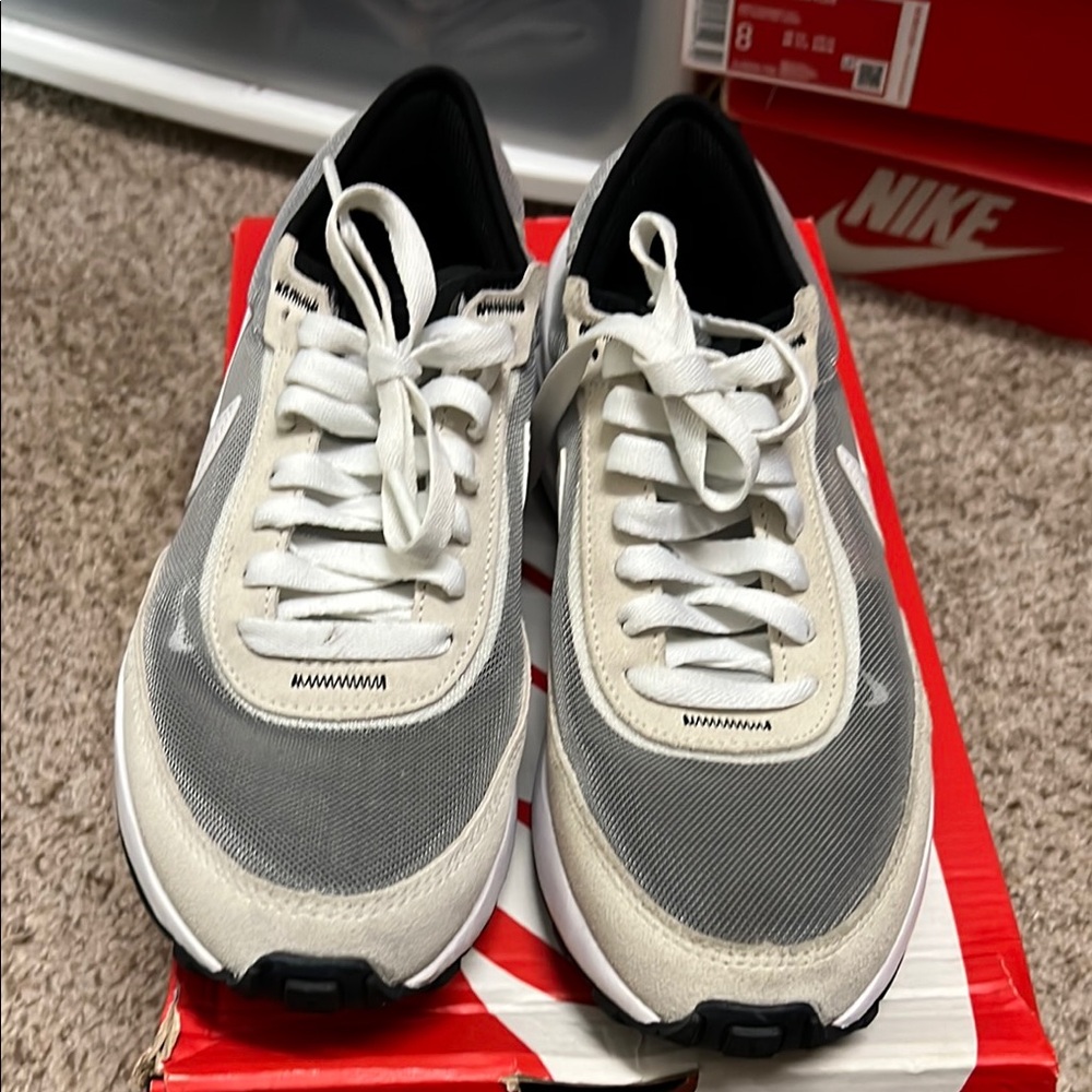Nike Women Gray and White Sneakers Waffle One